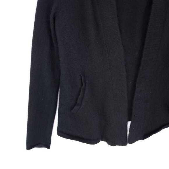 Aqua Cashmere Cardigan Open Front Cropped Size XS Pockets Fuzzy Black - Picture 6 of 9